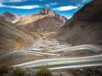The switchbacks of the Los Caracoles pass climbing the Andes on the road between Mendoza and Santiago de Chile.
